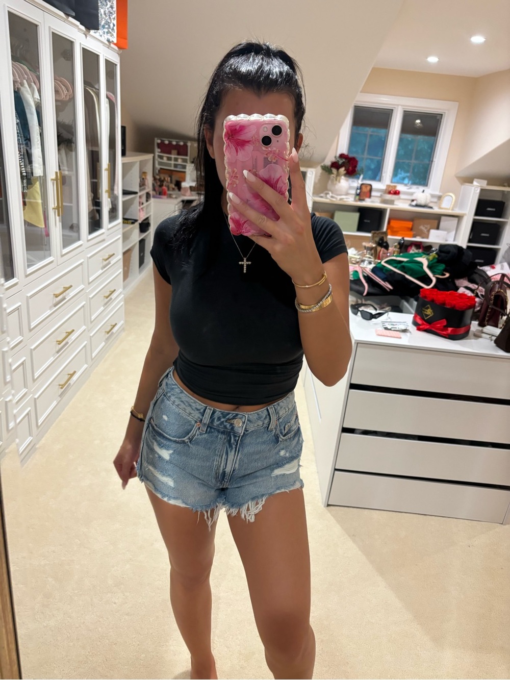 Garage Light Blue Distressed Denim Jean Shorts